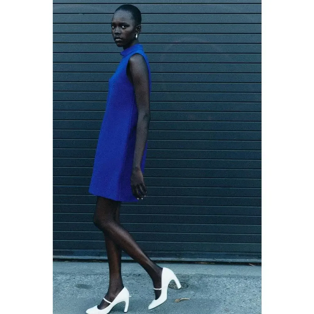 ZARA Women's ZW Collection Sleeveless Short Dress Size M In Bluish - Picture 4 of 14